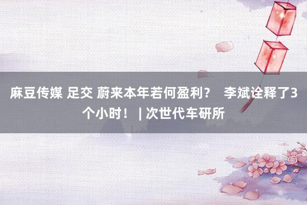麻豆传媒 足交 蔚来本年若何盈利？  李斌诠释了3个小时！ | 次世代车研所