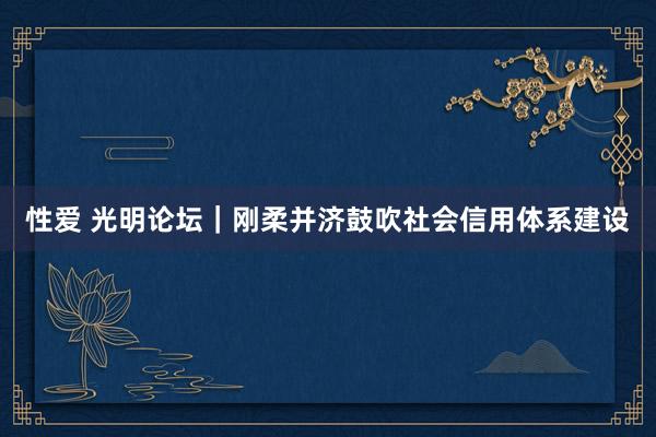 性爱 光明论坛｜刚柔并济鼓吹社会信用体系建设