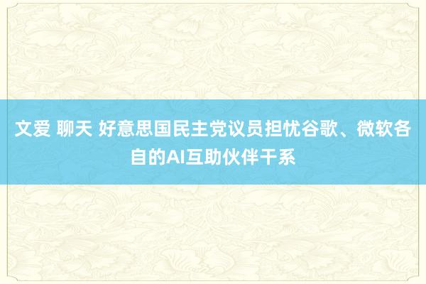 文爱 聊天 好意思国民主党议员担忧谷歌、微软各自的AI互助伙伴干系