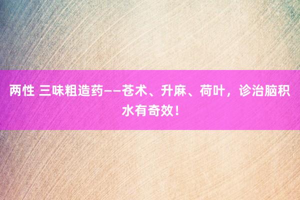 两性 三味粗造药——苍术、升麻、荷叶，诊治脑积水有奇效！